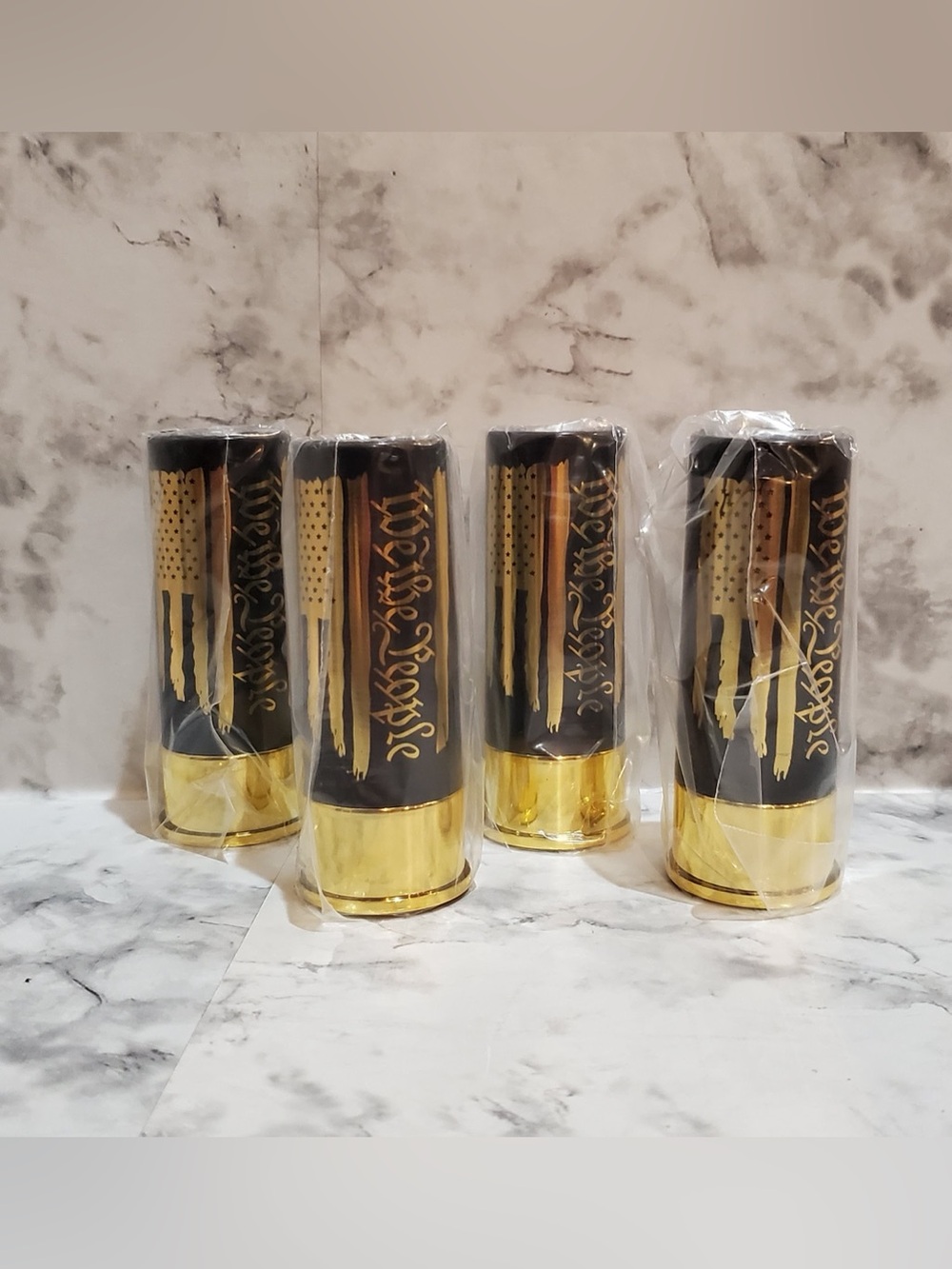 Old Southern Brass 12 Gauge Shot Glasses Set of 4 American Flag Pattern New